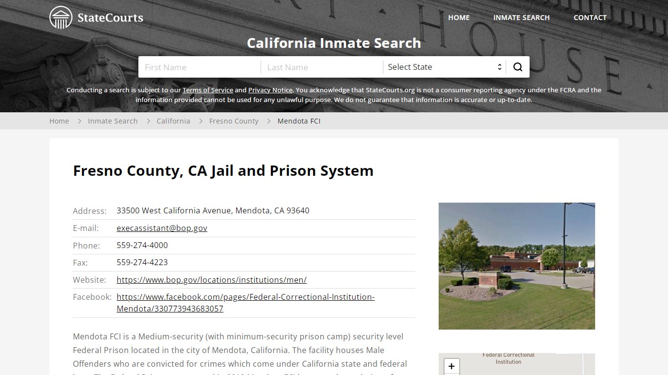 Mendota FCI Inmate Records Search, California - StateCourts